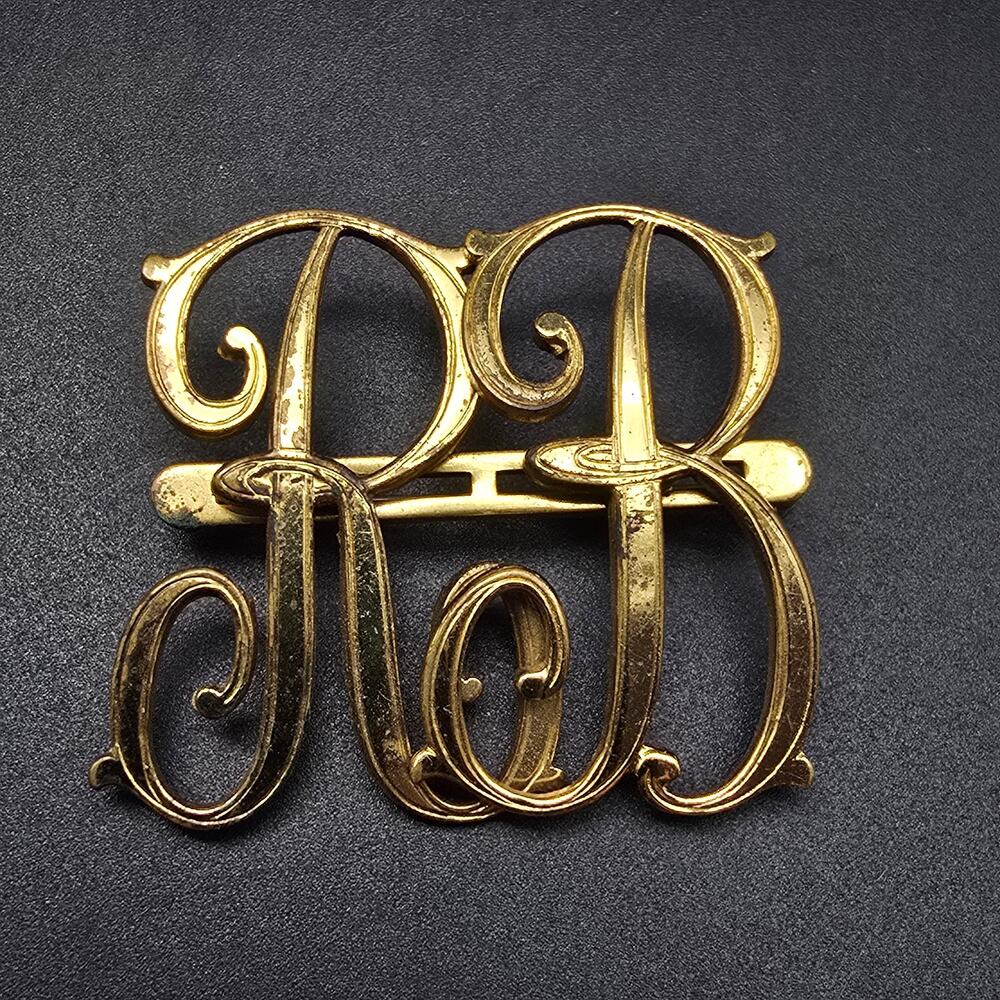 Monocraft Gold Tone RB Initial Brooch Vintage Jewelry